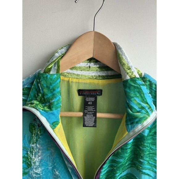 Custo Barcelona Silk Multi Color Zip Up Jacket Peacock Crushed Velvet Size 40 - Picture 5 of 11